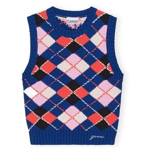Ganni cotton argyle sweater vest (M)